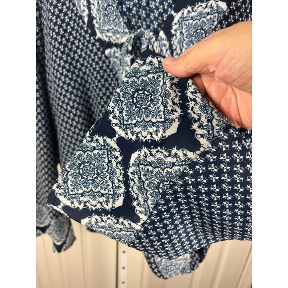 Know Rose Blue Floral Flare Sleeve Tie Wrap Blouse Top Mixed Prints XL - Picture 5 of 9